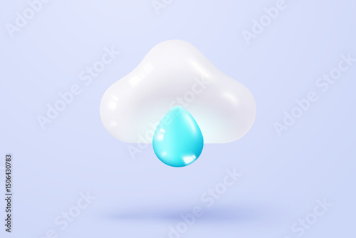 3D cloud with rainy drop weather and storm. thunderbolt or flash of lightning on weather forecast. Thunder meteorological conditions. 3d cloud with rainy and storm vector icon render illustration