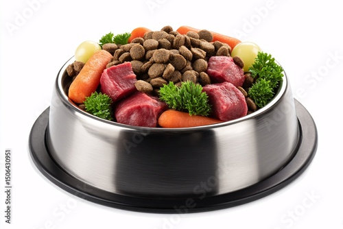 Natural wet cat food in a bowl with fresh vegetables and lamb, providing a balanced and tasty meal.