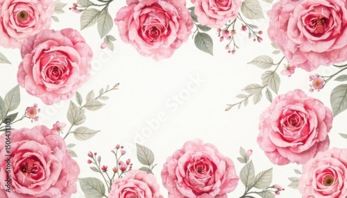 Delicate watercolor roses repeat, forming a soft, romantic floral pattern , watercolor, illustration, pattern