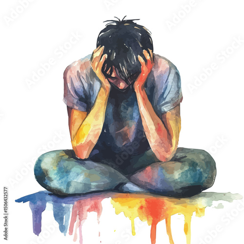 watercolor vector of Anxiety, high quality, isolated on a white background.