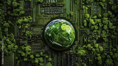 Digital Earth: A striking visual blend of technology and the environment, highlighting the need for sustainability and the integration of nature with digital advancement. 