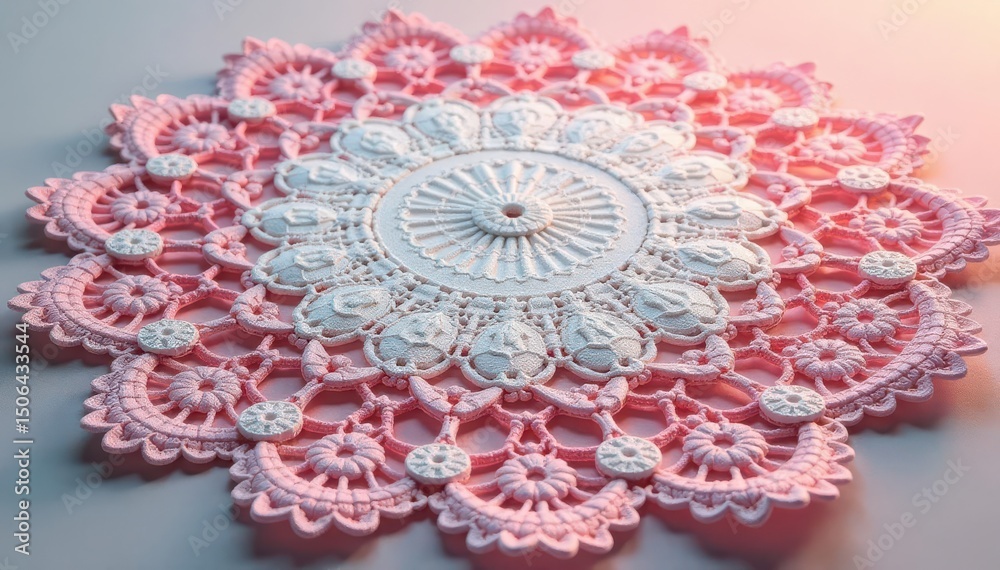Obraz premium Intricate floral lace doily, delicate texture, light, craft, background