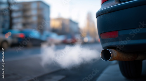 Close-up of exhaust smoke coming from a car’s tailpipe in an urban environment.
 photo