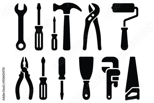 Tool Silhouette Vector Set – Hand Tools Collection for Construction, Repair, and DIY Projects