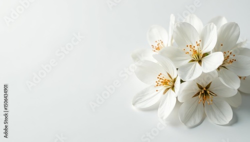 Delicate white blossoms on pure white backdrop, white, minimal