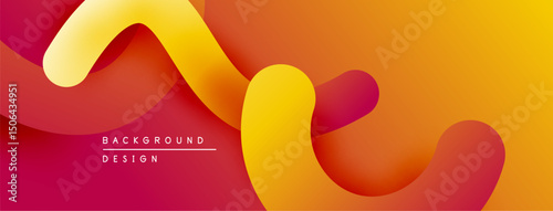 Abstract background features flowing shapes, warm colors. Gradient transitions create dynamic visual effect. Modern design element.