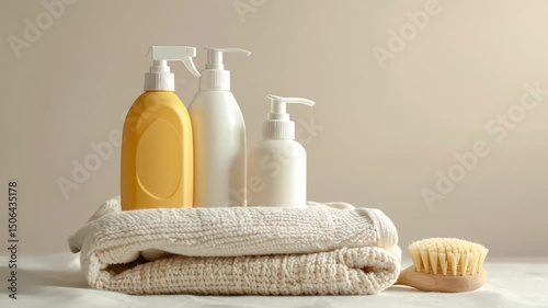 Beige Towels With Skincare Products