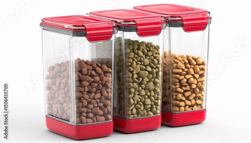3D pet food storage container, perfect for keeping food fresh, isolated on white background.