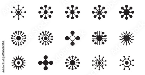 Neural Network Icon Set – AI, Deep Learning, and Machine Intelligence Symbols. black silhouette on white