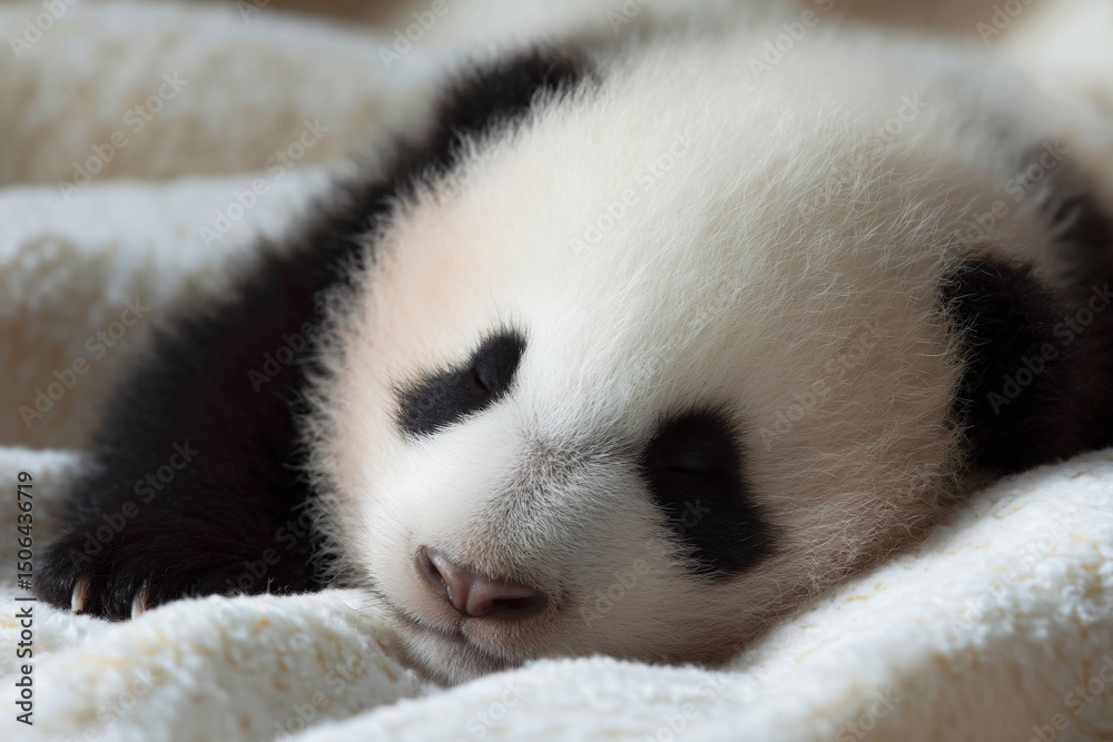 Fototapeta premium a panda bear is sleeping on a blanket