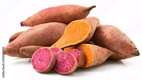 Natural dog food with sweet potatoes in 3D design for enhanced nutrition and energy.