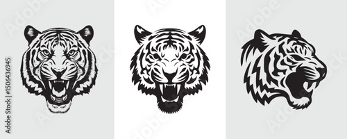 Lion elephant and tribal lion vector illustration with tiger and wildlife design elements featuring wildcat silhouette and tribal tattoo style