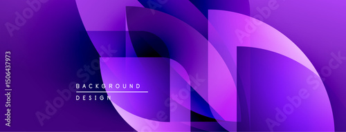 Abstract purple background. Overlapping shapes create dynamic visual effect. Modern design elements present gradient hues.