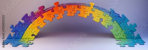 Rainbow Puzzle Bridge Colorful Interlocking Pieces Problem Solving Teamwork Game and Building