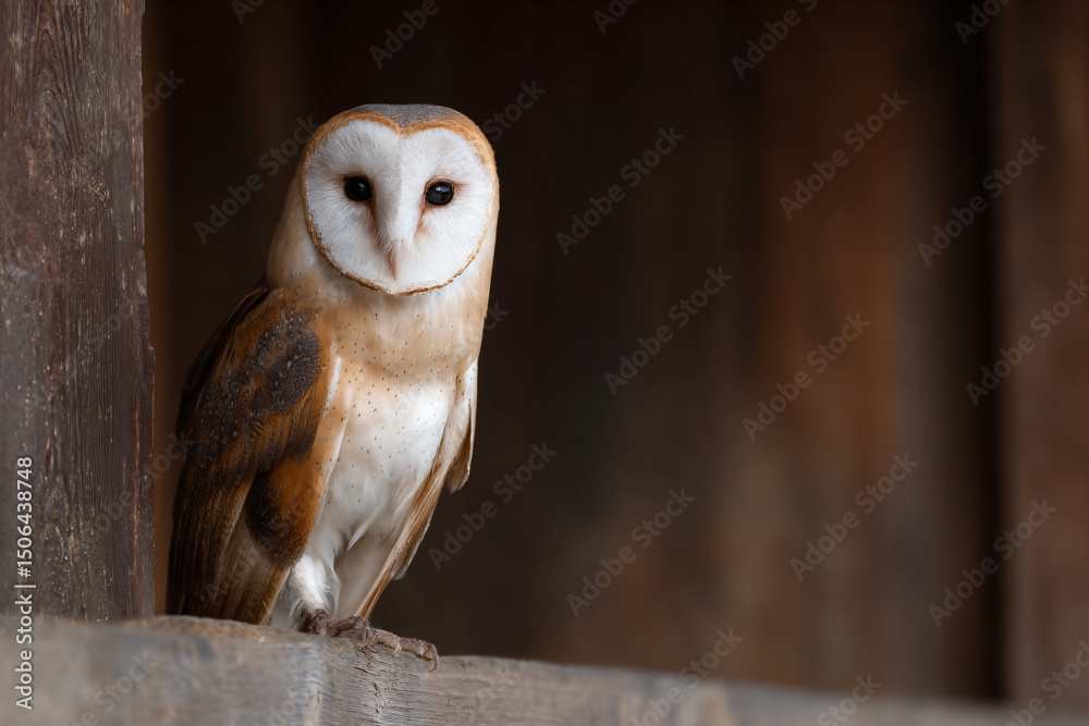 Obraz premium a barn owl sitting on a wooden ledge