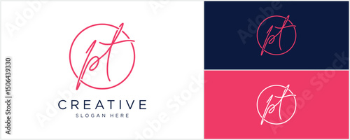 Minimal elegant PT monogram art logo. Outstanding professional trendy awesome artistic T P PT initial based Alphabet icon logo.