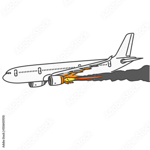 イラスト素材:エンジンファイア！国際線旅客機の緊急事態