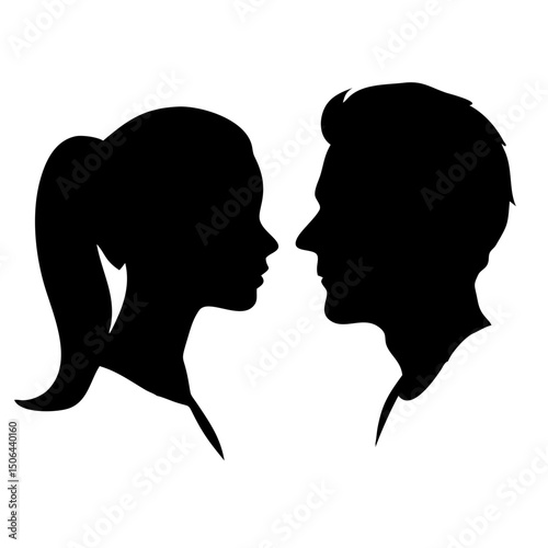 Silhouettes of a loving couple isolated on white background