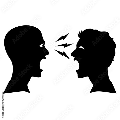 Two people arguing isolated on white background, shouting at each other