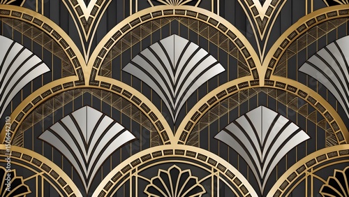 Opulent Art Deco design showcasing symmetrical lines and metallic gold accents, perfect for upscale branding and design projects.