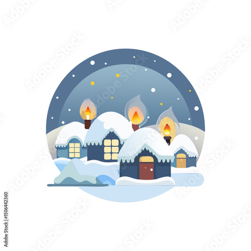 Snowy Winter Village with Cozy Houses