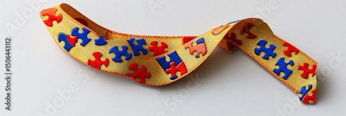 Golden Puzzle Ribbon Symbol of Autism Awareness Support and Inclusivity Bright colors unite us