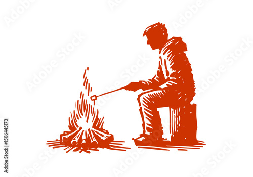  Campfire sketch hand drawn vector illustration