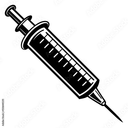 Black and white illustration of a medical syringe