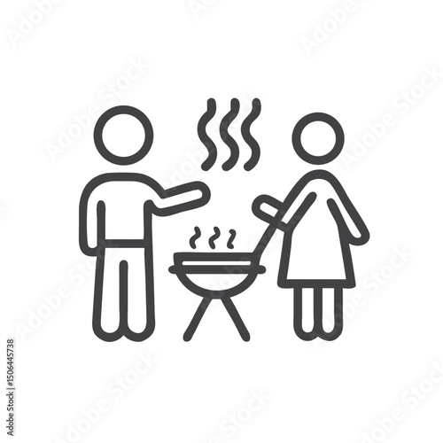Family Outdoor Barbecue Icon for Cooking Apps, Summer Event Planning, Picnic Websites, Outdoor Activity Guides and Social Gathering Materials