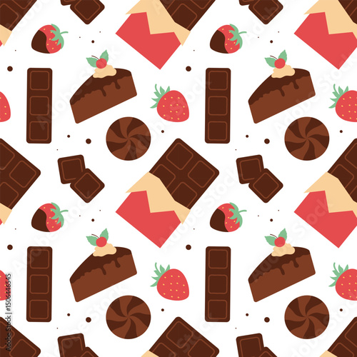 Chocolate Dessert Seamless Pattern Illustration with Melted Sweets and Cakes in Flat Cartoon Style