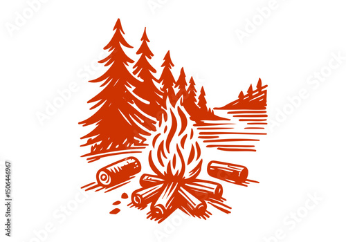  Campfire sketch hand drawn vector illustration