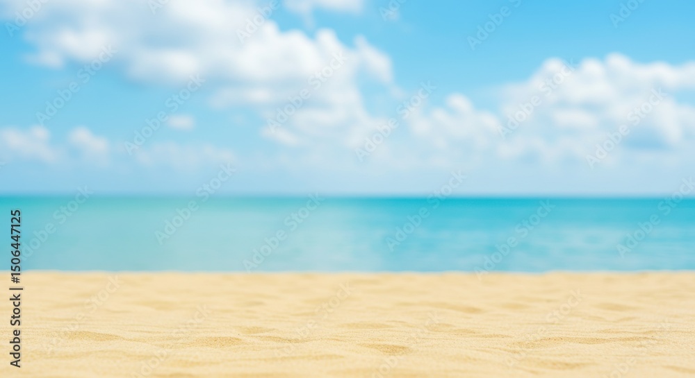 Obraz premium Beautiful beach with golden sand, clear turquoise water, and a vibrant blue sky with soft clouds