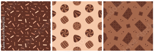 Chocolate Dessert Seamless Pattern Illustration with Melted Sweets and Cakes in Flat Cartoon Style