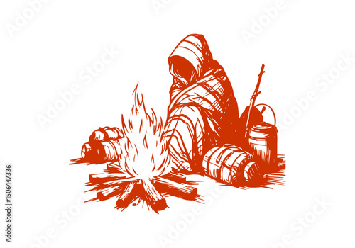  Campfire sketch hand drawn vector illustration