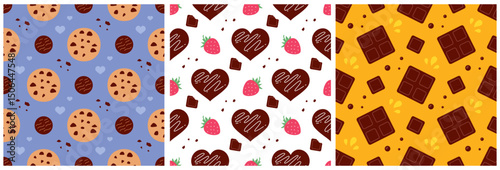 Chocolate Dessert Seamless Pattern Illustration with Melted Sweets and Cakes in Flat Cartoon Style