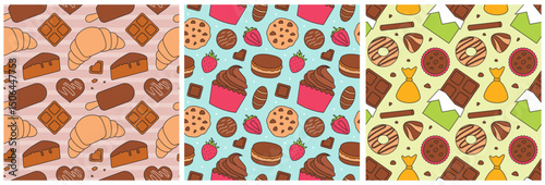 Chocolate Dessert Seamless Pattern Illustration with Melted Sweets and Cakes in Flat Cartoon Style