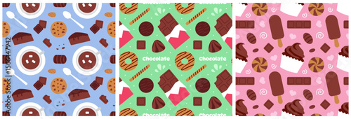 Chocolate Dessert Seamless Pattern Illustration with Melted Sweets and Cakes in Flat Cartoon Style