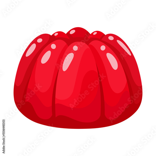Bright Red Gelatin Dessert Isolated on White Background with Glossy Surface and Smooth Texture