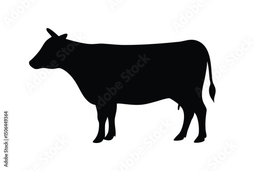 Black Silhouette of a Cow Side View Isolated on White Background
