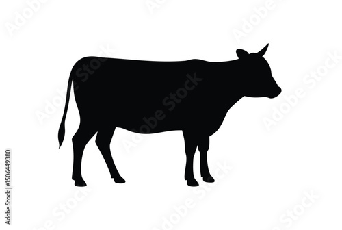 Silhouette of a Cow Standing in Side Profile Isolated on White