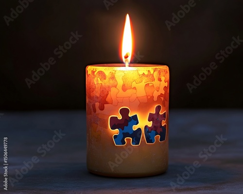 Illuminating Connection Puzzle Piece Candle Symbolizing Autism Awareness Hope Unity Warm Glow 100