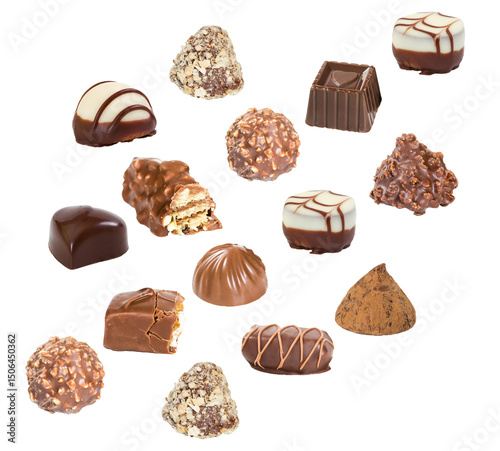 Fotografia chocolate pralines assortment isolated on white background