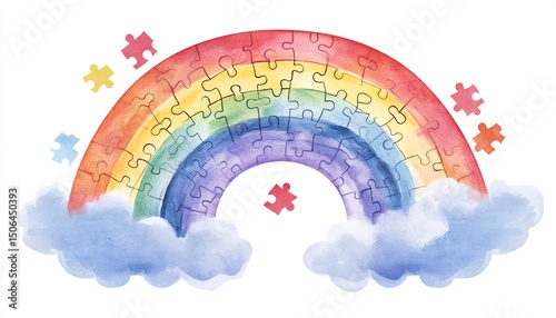 Rainbow Puzzle Piece Art Colorful Hope Autism Awareness Unity Diversity Children Support and