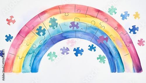 Autism Awareness Rainbow Puzzle Watercolor Spectrum of Hope Understanding Support and Inclusion Art