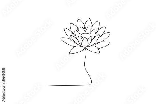 Water lily flower continuous one line drawing minimalism design isolated on white