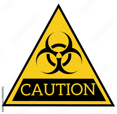 Biological hazard icon. Biological hazard warning. Virus warning sign on yellow background. Biological hazard symbol in black. in triangle With "caution" written on it Flat design vector illustration.
