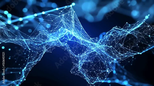 Glowing, intricate network of interconnected lines and nodes against a dark backdrop, evoking a sense of technology and connectivity