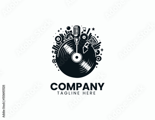 Stylish Vinyl Record and Music Studio Representation Vector Logo Design