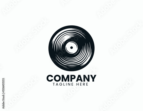 Stylish Vinyl Record and Music Studio Representation Vector Logo Design