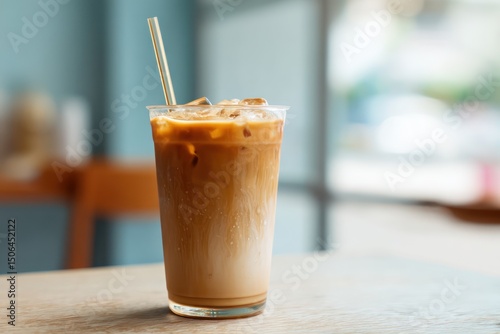 Iced honey milk tea in a clear, clear cup, perfect for refreshing on a hot day.